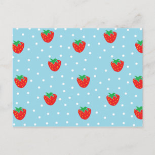 Strawberries and Polka Dots Blue Postcard