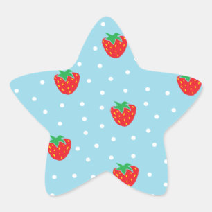 Strawberries and Polka Dots Blue Star Sticker