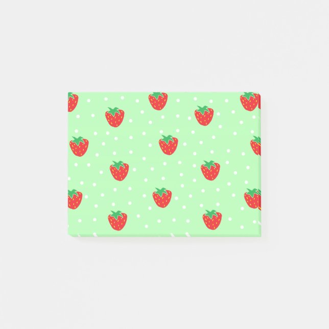 Strawberries and Polka Dots Mint Green Post-it Notes (Front)