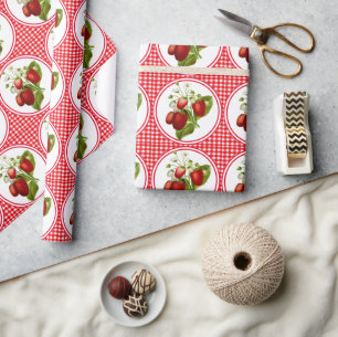 Strawberries and Red Gingham  Wrapping Paper
