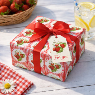 Strawberries and Red Gingham Wrapping Paper