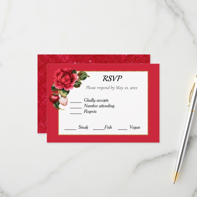 Strawberries and Red Roses Rsvp (Front/Back In Situ)