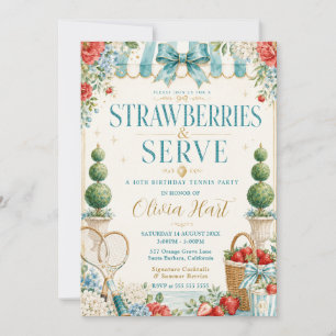 Strawberries and Serve Tennis Birthday Invitation