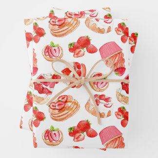 Strawberries and Sweet Strawberry Fruit Desserts  Wrapping Paper Sheet