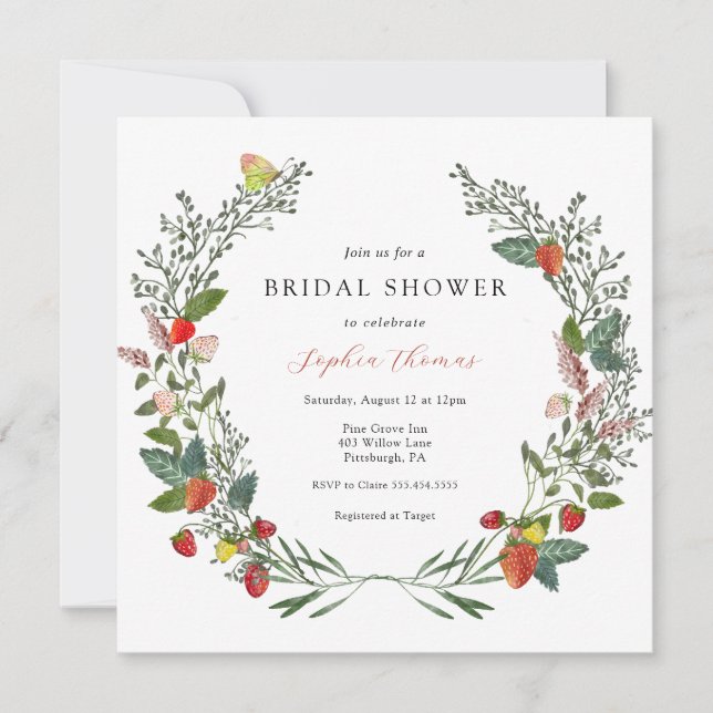Strawberries and Wildflowers Bridal Shower Invitation (Front)