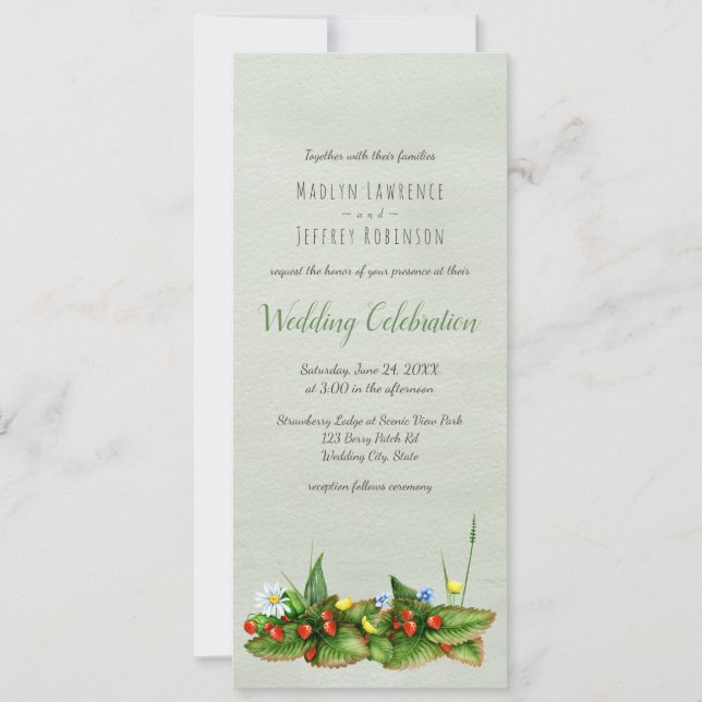 Strawberries and wildflowers country wedding invitation (Front)