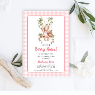 Strawberries Berry Sweet Bear Baby Shower Girl Invitation