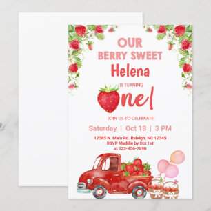 Strawberries berry sweet girl birthday invitation. invitation