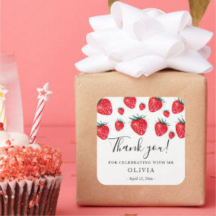 Strawberries Birthday favour sticker