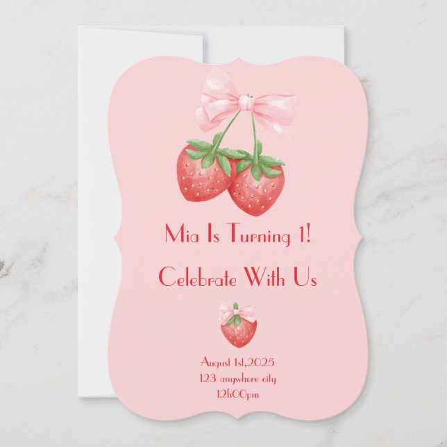 strawberries birthday  invitation (Front)