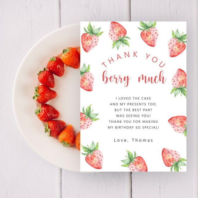 Strawberries birthday party thank you berry much card (Creator Uploaded)