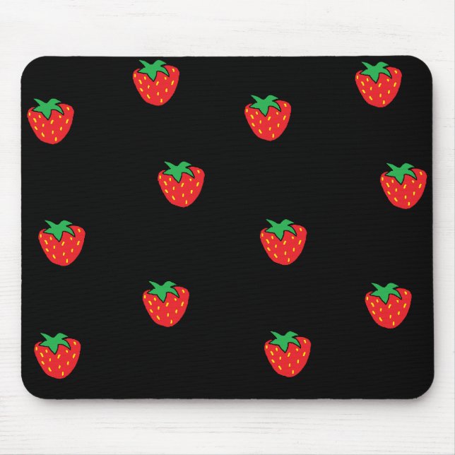 Strawberries Black Mouse Mat (Front)