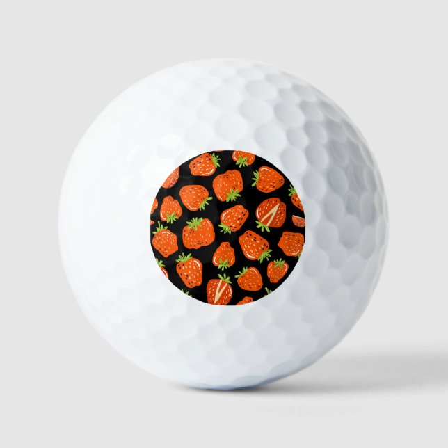 Strawberries Black: Vintage Seamless Texture Golf Balls (Front)