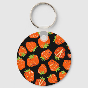 Strawberries Black: Vintage Seamless Texture Key Ring