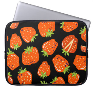 Strawberries Black: Vintage Seamless Texture Laptop Sleeve