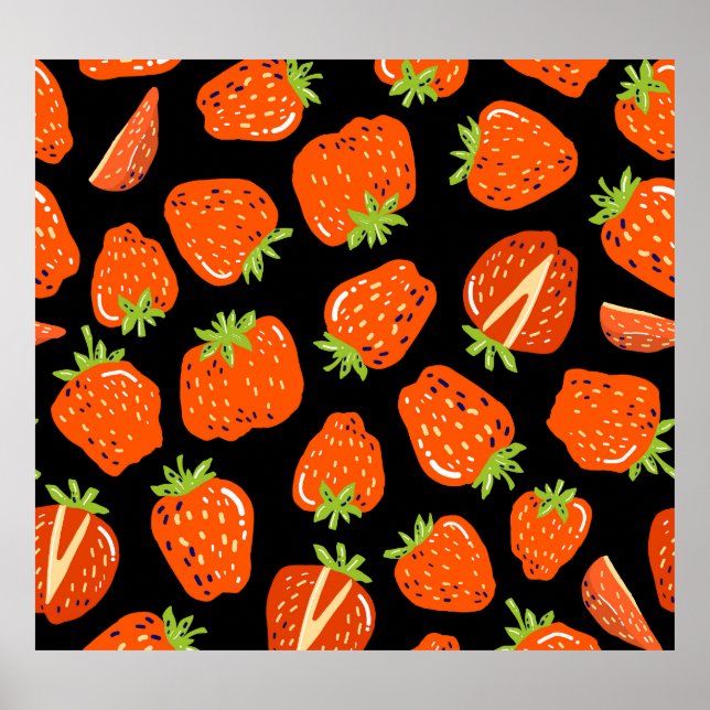 Strawberries Black: Vintage Seamless Texture Poster (Front)