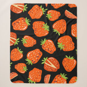 Strawberries Black: Vintage Seamless Texture Sherpa Blanket