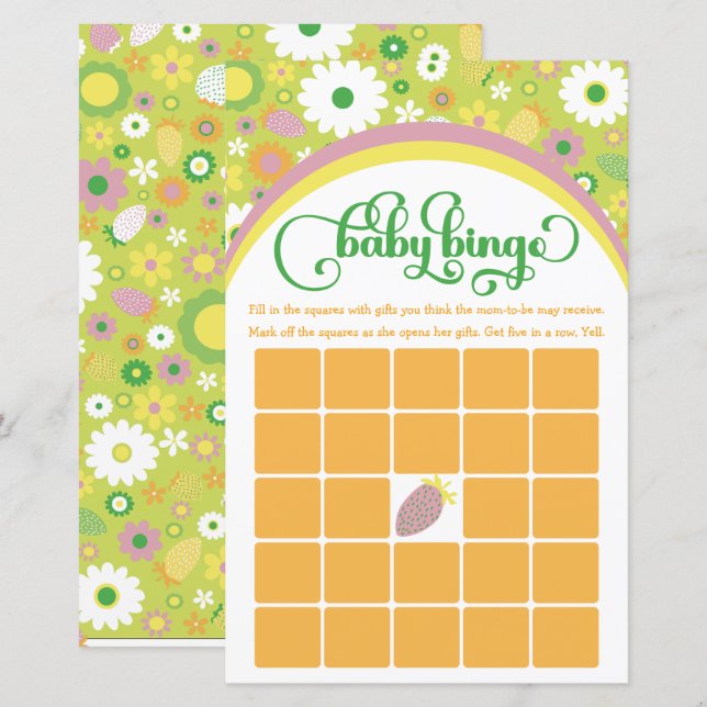 Strawberries Botanical Baby Shower Game Baby Bingo (Front/Back)