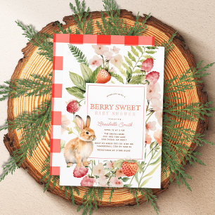 Strawberries & Bunny Berry Sweet Girl Baby Shower Invitation