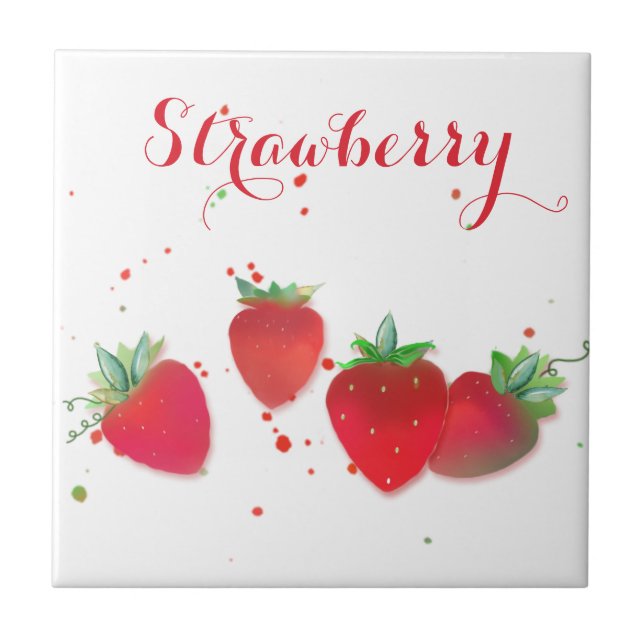 Strawberries Ceramic Tile, Small (4.25" x 4.25") Tile (Front)