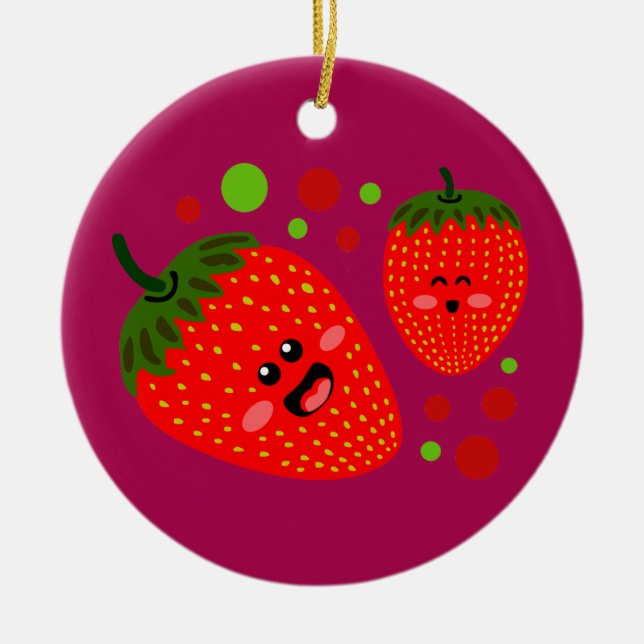 Strawberries Ceramic Tree Decoration (Front)