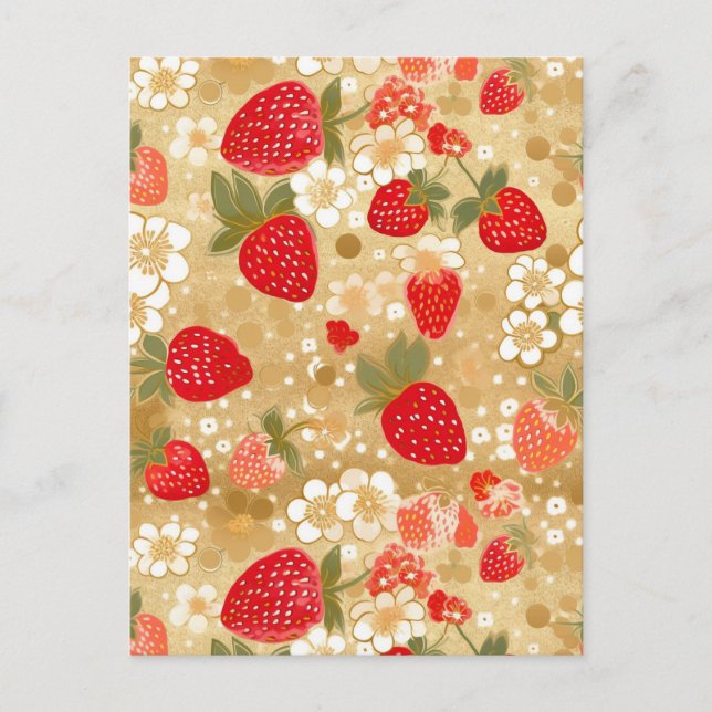 Strawberries Chiyogami  Postcard (Front)