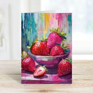 Strawberries Colourful Modern Abstract Painting Card