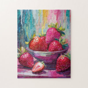Strawberries Colourful Modern Abstract Painting Jigsaw Puzzle