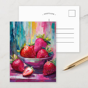 Strawberries Colourful Modern Abstract Painting Postcard