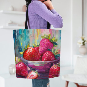Strawberries Colourful Modern Abstract Painting Tote Bag