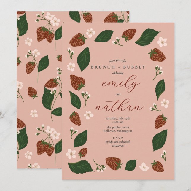 Strawberries Couples Wedding Brunch Shower  Invitation (Front/Back)