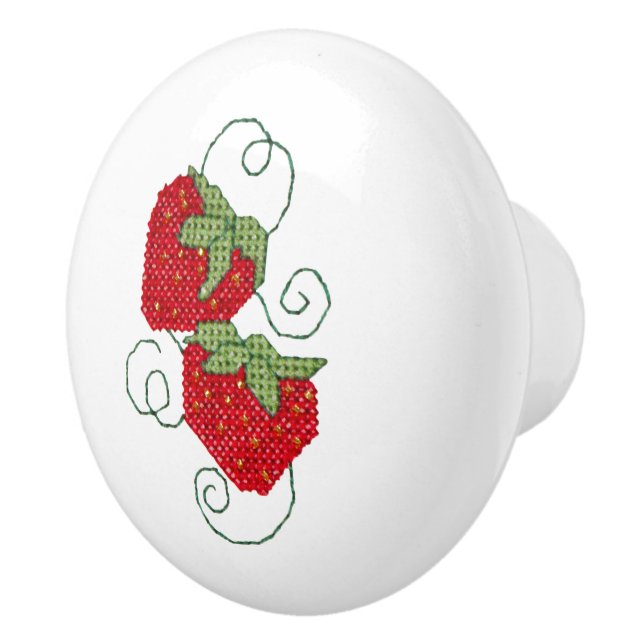 Strawberries Cross Stitch Ceramic Knob (Right)