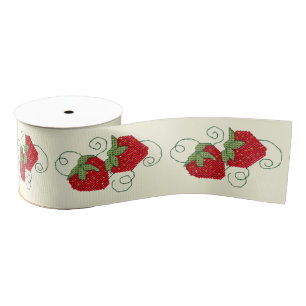 Strawberries Cross Stitch Grosgrain Ribbon