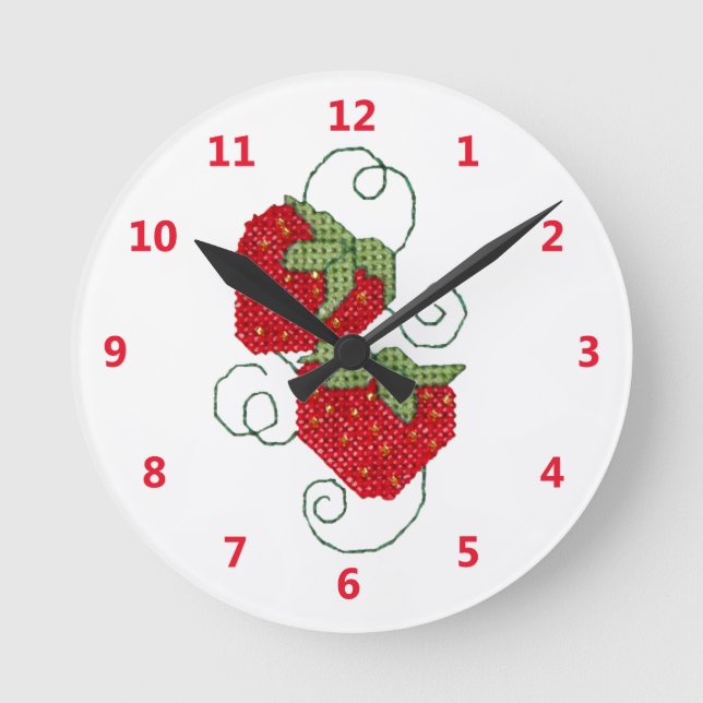 Strawberries Cross Stitch Round Clock (Front)