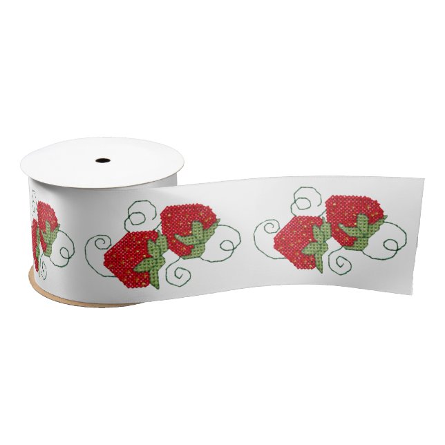 Strawberries Cross Stitch Satin Ribbon (Spool)