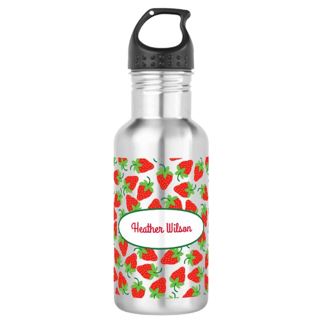 Strawberries Cute Kids Water Bottle with Name (Front)