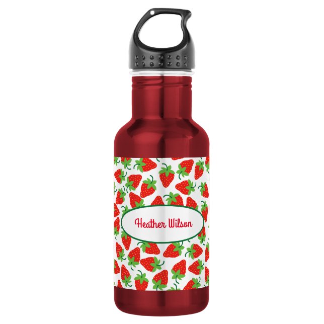 Strawberries Cute Kids Water Bottle with Name (Front)