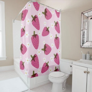 Strawberries Daisies Floral Pattern Girly Pink Shower Curtain