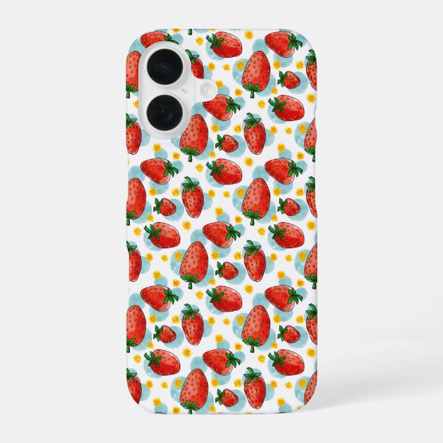 Strawberries & Daisies iPhone 16 Case (Back)