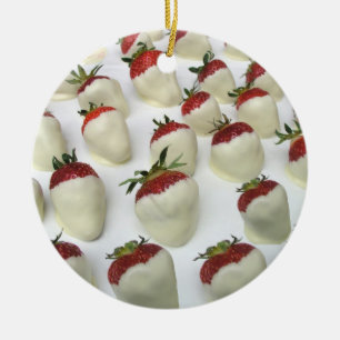 Strawberries dipped in white chocolate ceramic tree decoration