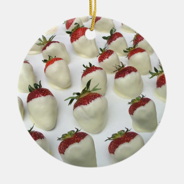 Strawberries dipped in white chocolate ceramic tree decoration (Front)