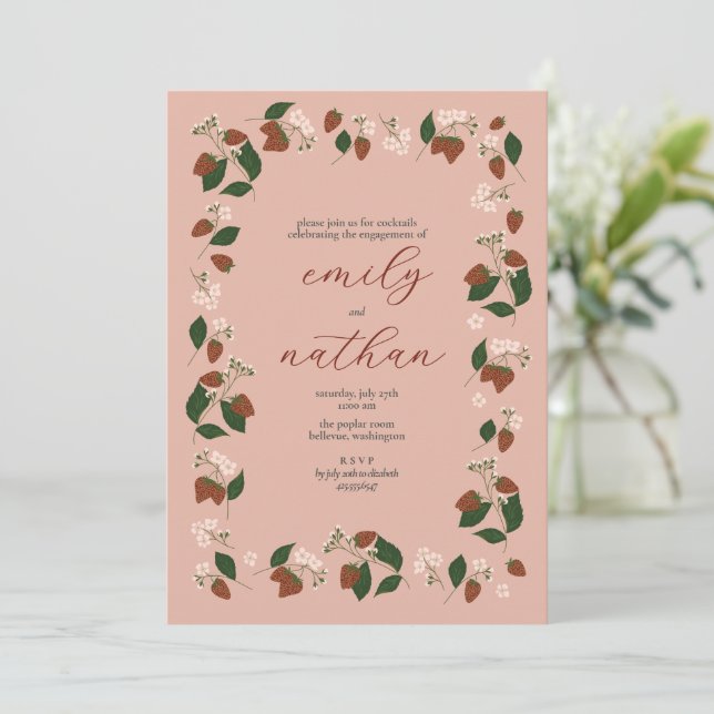 Strawberries Engagement Party Invitation (Standing Front)