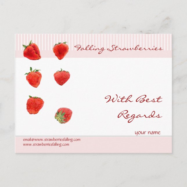 Strawberries Falling pink stripes Regards Postcard (Front)