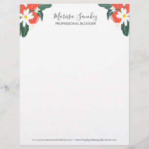 Strawberries Floral Script Name Modern Letterhead