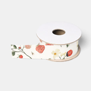 Strawberries Flowers Birthday Grosgrain Ribbon
