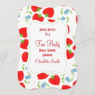 Strawberries Flowers Editable Tea Party Invite