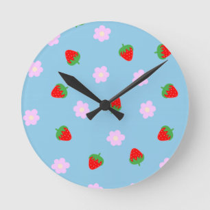 Strawberries & Flowers Round Clock