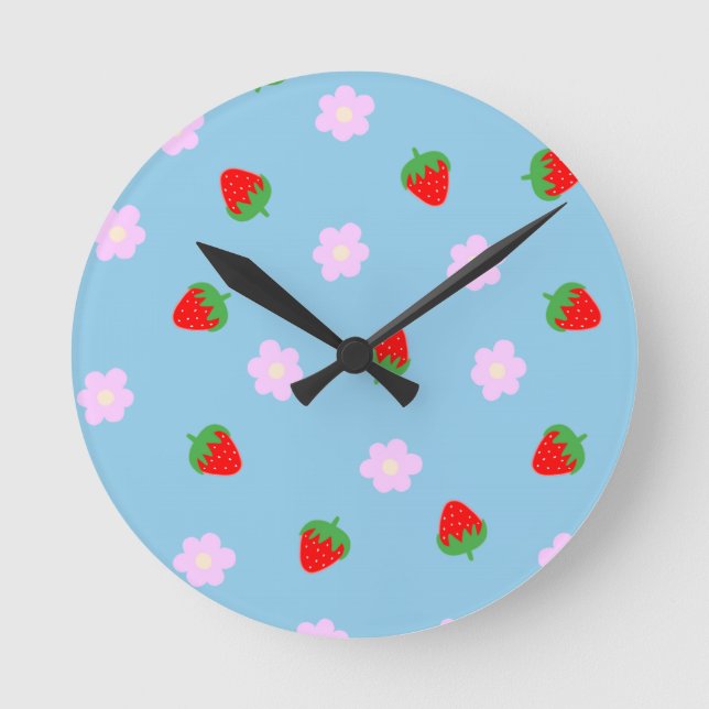 Strawberries & Flowers Round Clock (Front)