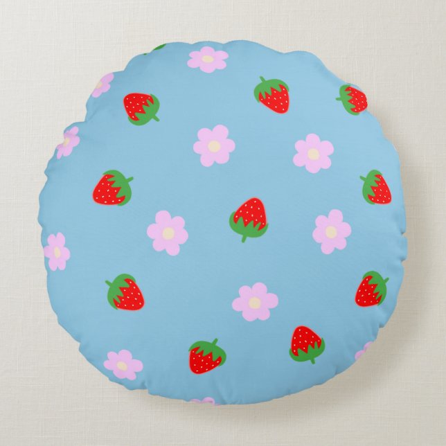 Strawberries & Flowers Round Cushion (Front)
