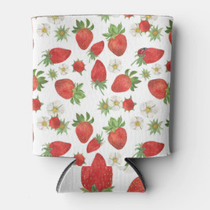 Strawberries Flowers: Watercolor Seamless Art Can Cooler